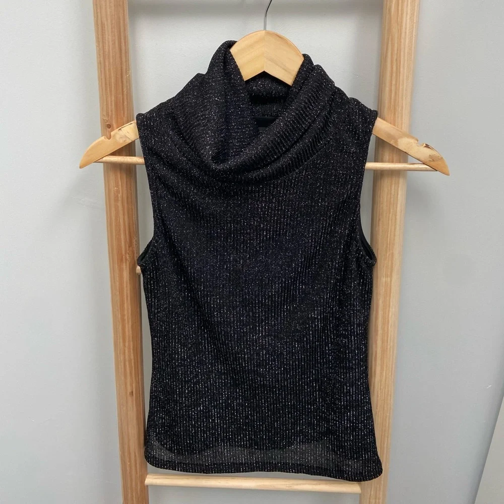Forever New Black Turtle Neck Tank Top Sparkle Glitter Size 8 Party - Picture 2 of 4